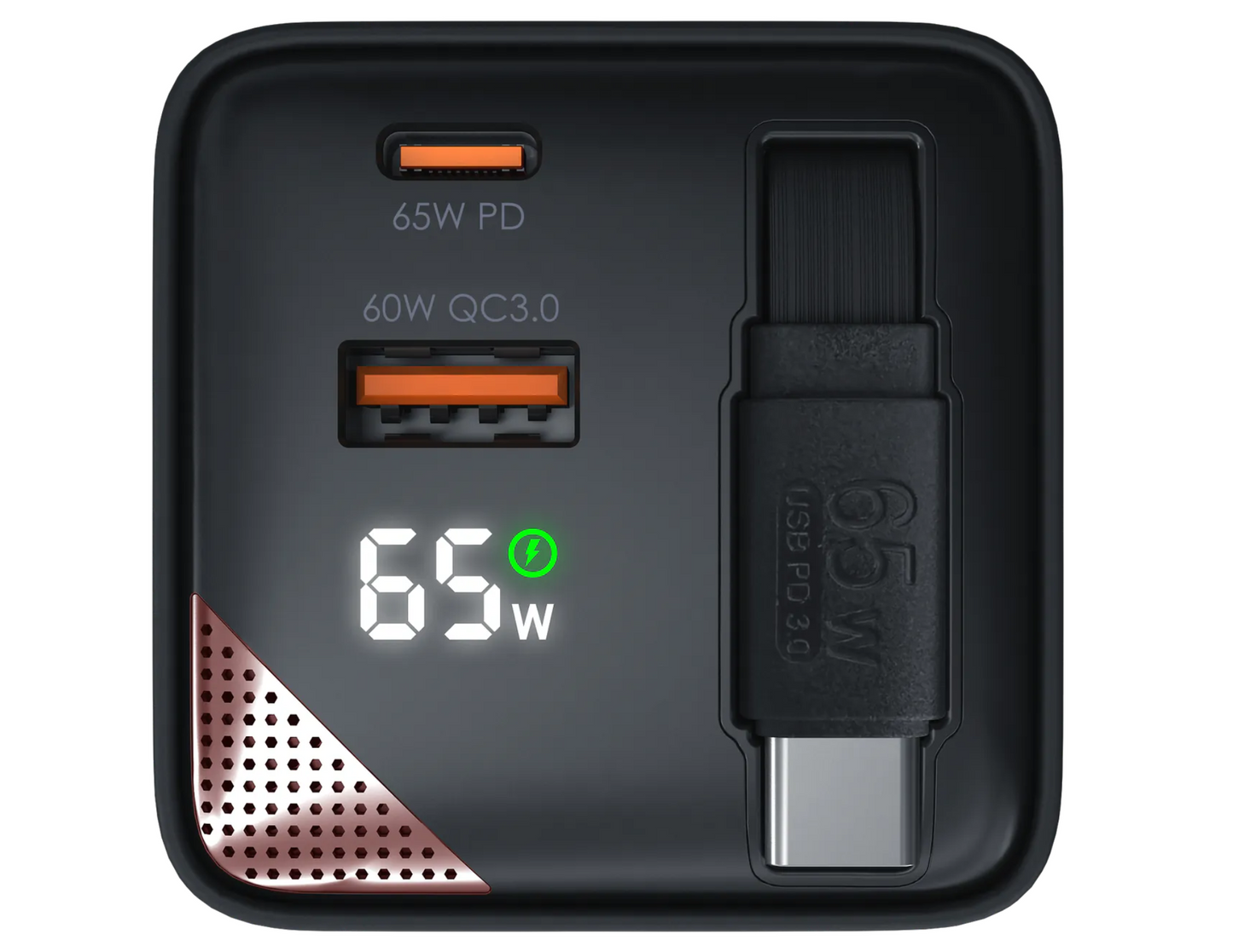 EGO 65W GaN Charger showcasing the slim design for easy portability and travel.