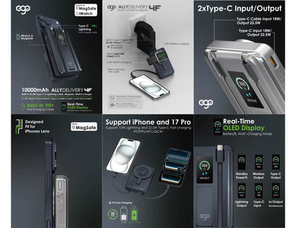 Ego AllyDelivery 4F MagSafe 10000mAh 6in1 power bank KH-99 with OLED screen built-in Lightning and Type-C cables Qatar​