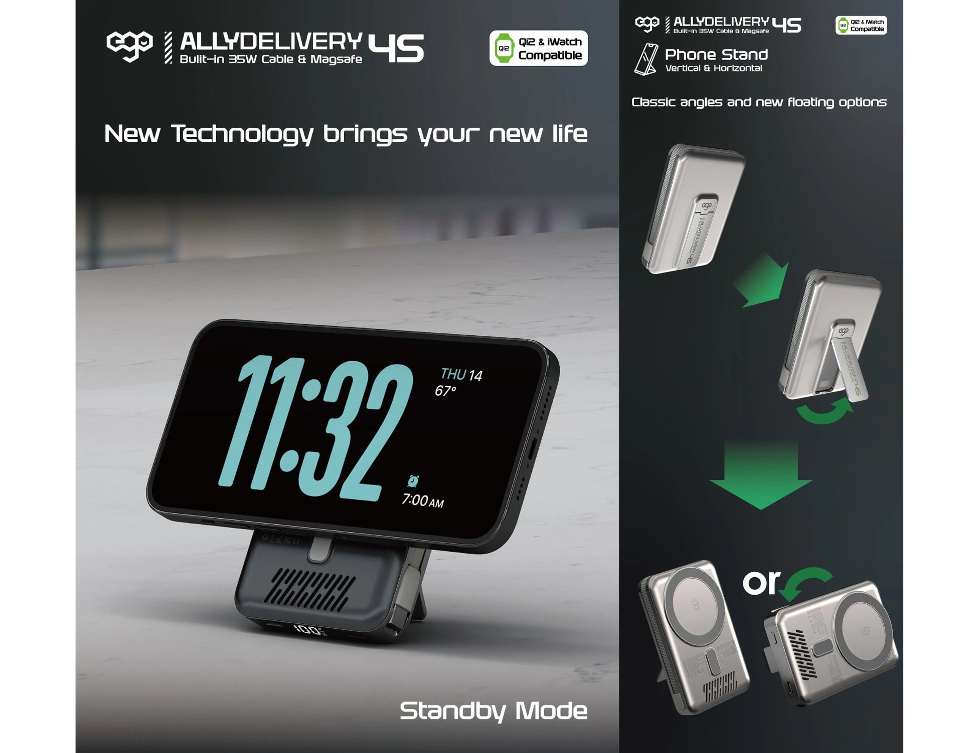 Ego AllyDelivery 4S @Magsafe 10000mAh 6in1 PowerBank Q10 with 35W PD fast charging, wireless charging, and replaceable cables, available at Thabthaba Store Qatar