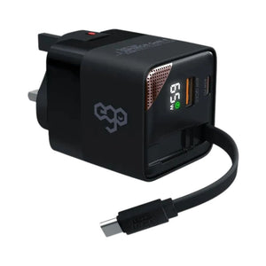 EGO CH042-PQ 65W GaN 4 charger with retractable 85cm USB-C cable LED display and global travel adapters Qatar