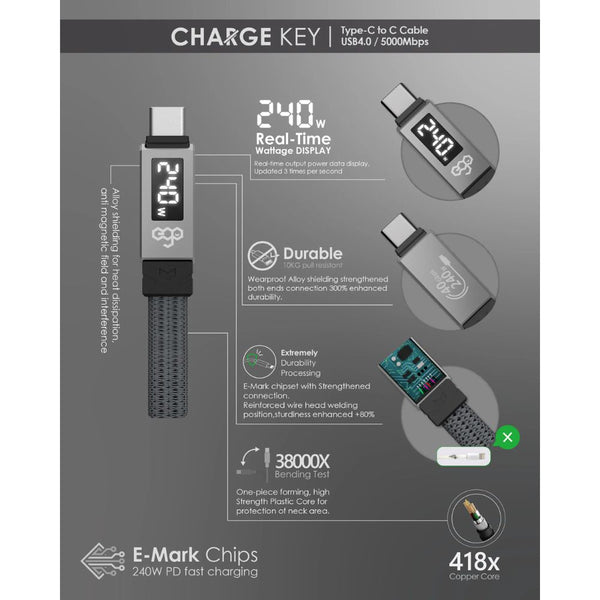 EGO CHARGEKEY 240W USB4 Type-C to C 40Gbps 6cm magnetic cable in Grey with keychain Qatar