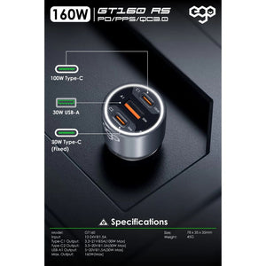 EGO GT160 RS 160W 3 USB car charger with 100W 30W 30W output and 8-layer safety protection Qatar