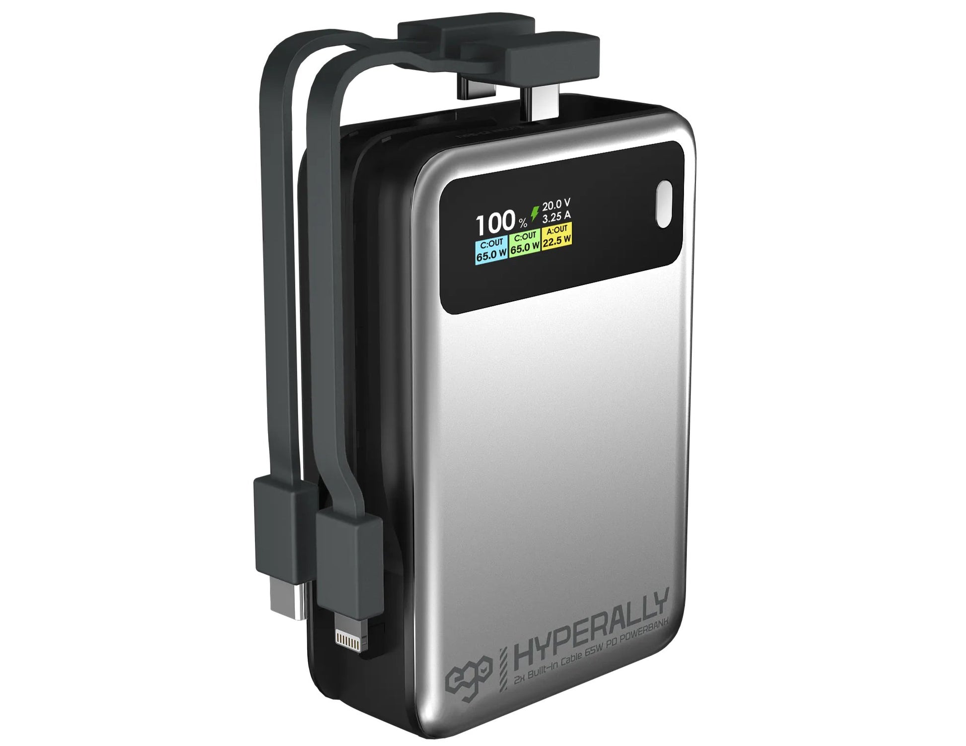 Ego HyperAlly² 20K 20000mAh 65W Built-in Cable PowerBank LX20 with replaceable cables and OLED display, available at Thabthaba Store Qatar