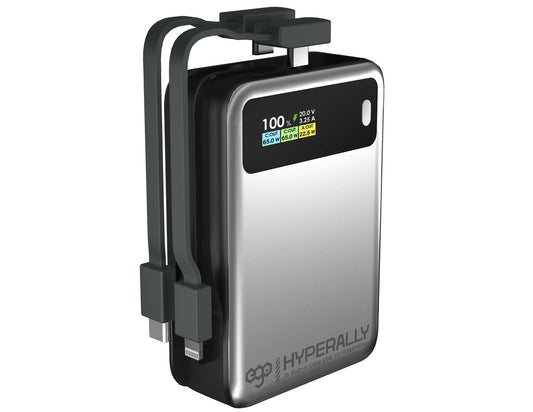 Ego HyperAlly² 20K 20000mAh 65W Built-in Cable PowerBank LX20 with replaceable cables and OLED display, available at Thabthaba Store Qatar