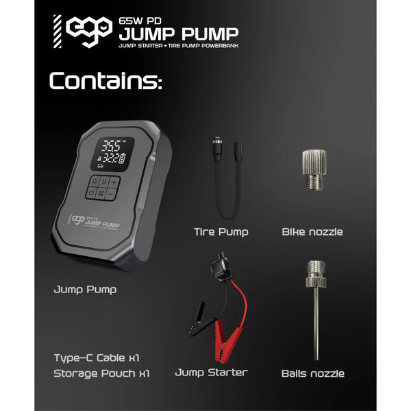 Ego JP-8 65W PD jump starter with 1000A peak current 160 PSI tire pump and powerbank Qatar