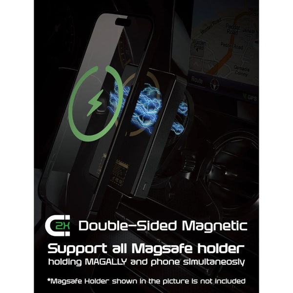 EGO MagAlly 3-in-1 Qi2 10000mAh double-sided magnetic powerbank Black with 15W wireless charging and OLED display Qatar
