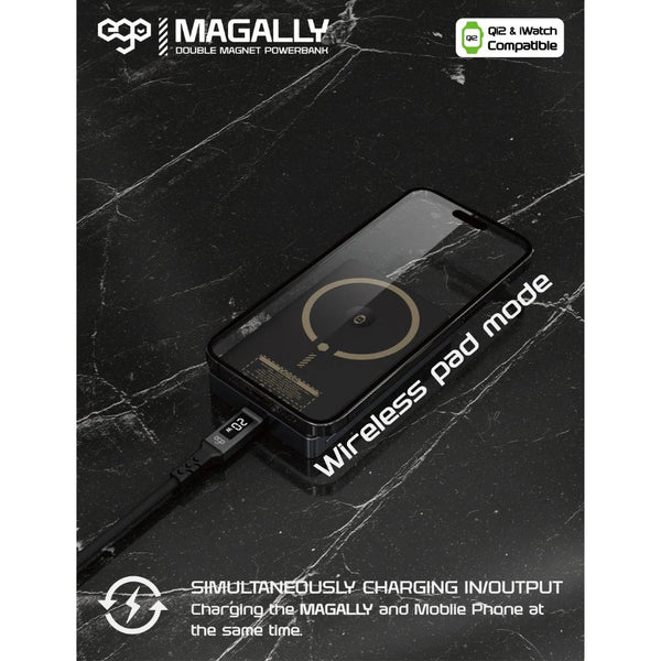 EGO MagAlly 3-in-1 Qi2 10000mAh double-sided magnetic powerbank Black with 15W wireless charging and OLED display Qatar