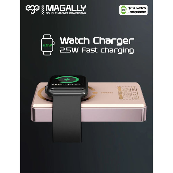 EGO MagAlly 3-in-1 Qi2 10000mAh double-sided magnetic powerbank Pink with 15W wireless charging and OLED display Qatar
