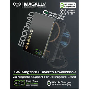EGO MagAlly 3-in-1 Qi2 5000mAh double-sided magnetic powerbank Black with 15W wireless charging and OLED display Qatar