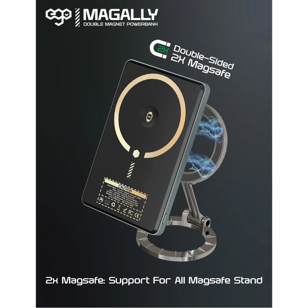 EGO MagAlly 3-in-1 Qi2 5000mAh double-sided magnetic powerbank Black with 15W wireless charging and OLED display Qatar