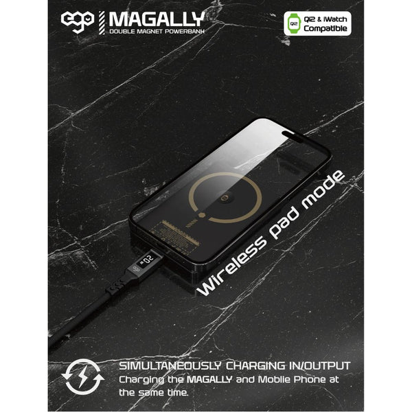 EGO MagAlly 3-in-1 Qi2 5000mAh double-sided magnetic powerbank Black with 15W wireless charging and OLED display Qatar