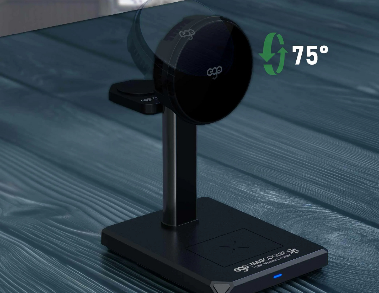 Adjustable angle of the EGO MagCooler 3-in-1 Wireless Charger for optimal use.