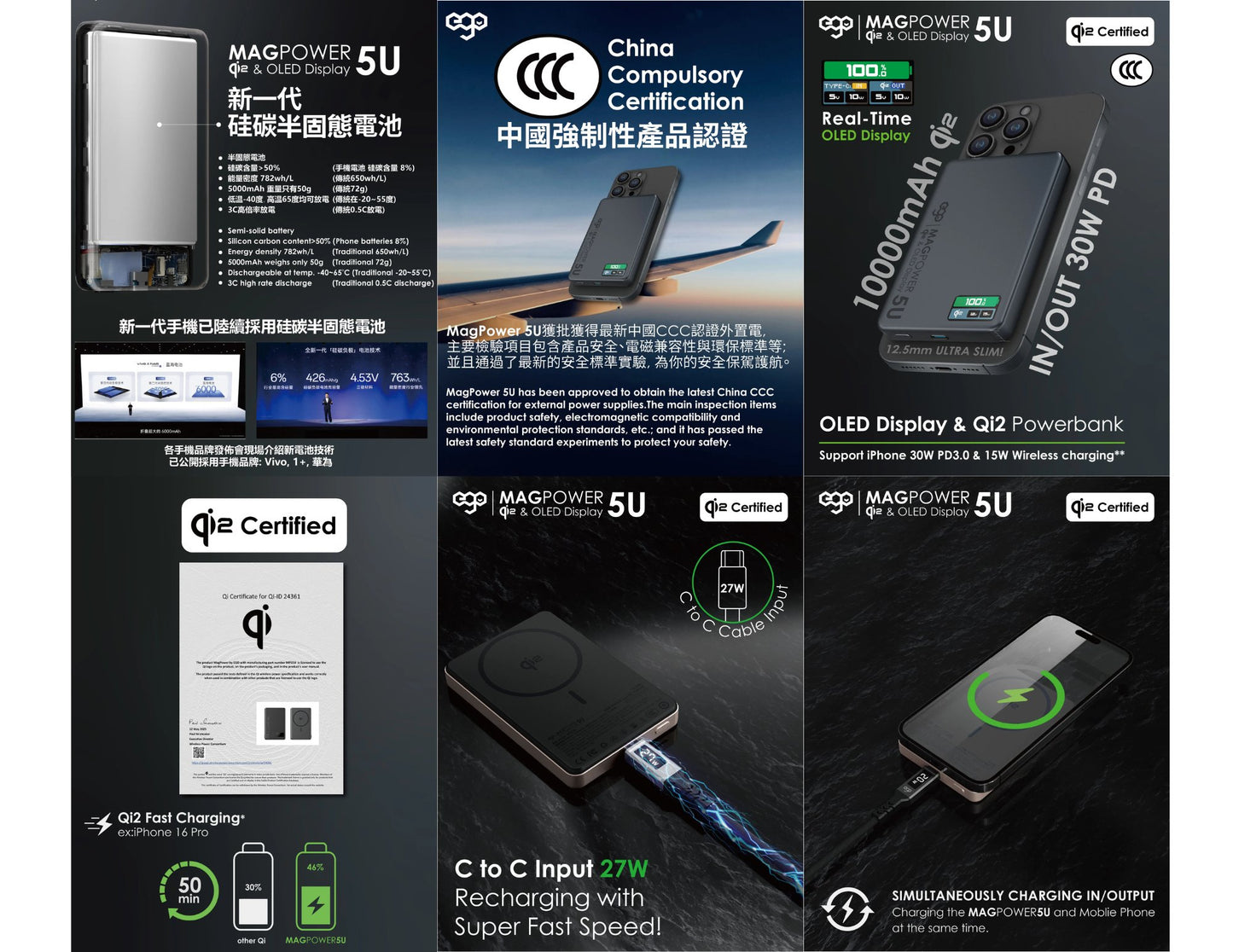 EGO MagPower 5U QI2 10000mAh 30W MagSafe power bank MP510U with OLED display and strong N54 magnets Qatar​