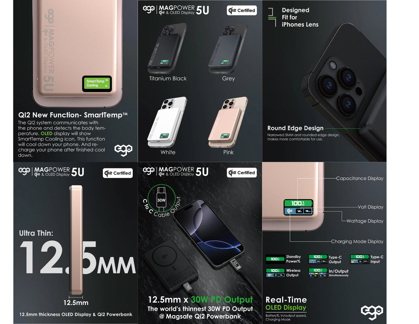 EGO MagPower 5U QI2 10000mAh 30W MagSafe power bank MP510U with OLED display and strong N54 magnets Qatar​