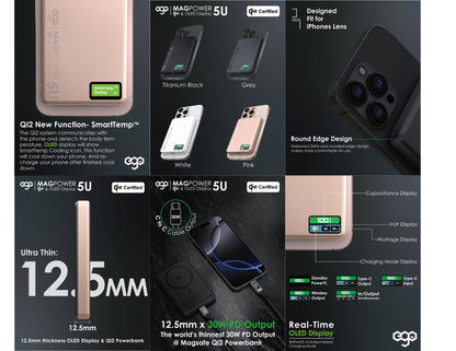 EGO MagPower 5U QI2 10000mAh 30W MagSafe power bank MP510U with OLED display and strong N54 magnets Qatar​