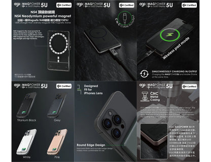 EGO MagPower 5U QI2 5000mAh MagSafe power bank with OLED display aerogel cooling N54 magnets Qatar