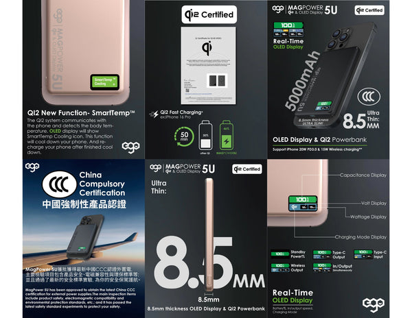 EGO MagPower 5U QI2 5000mAh MagSafe power bank with OLED display aerogel cooling N54 magnets Qatar