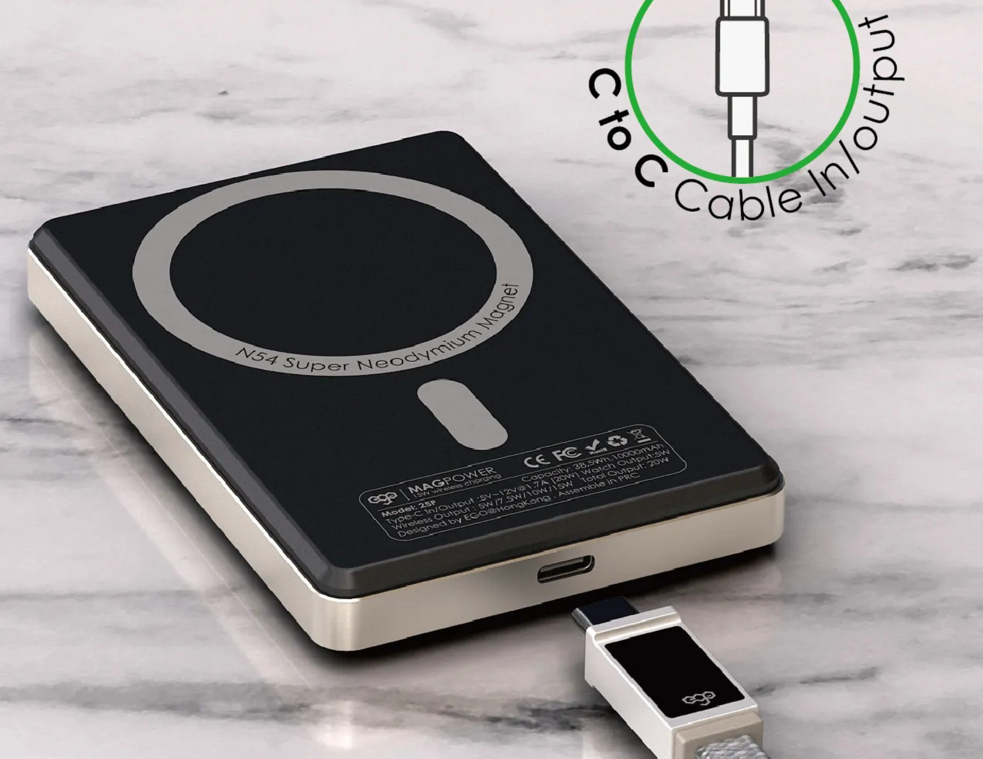 EGO MAGPOWER Gen.4U with a 30cm USB-C to USB-C charging cable included in the package.