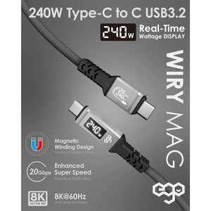EGO Wiry Mag 240W USB3.2 magnetic Type-C to C cable 120cm Grey with 20Gbps data and 8K video support Qatar