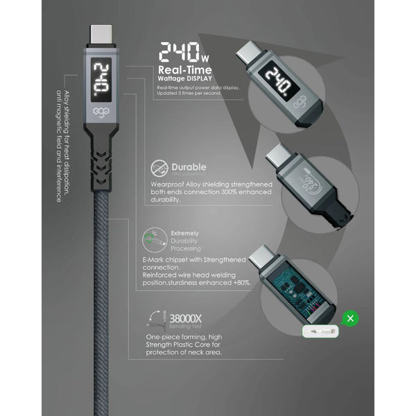 EGO Wiry Mag 240W USB3.2 magnetic Type-C to C cable 120cm Grey with 20Gbps data and 8K video support Qatar