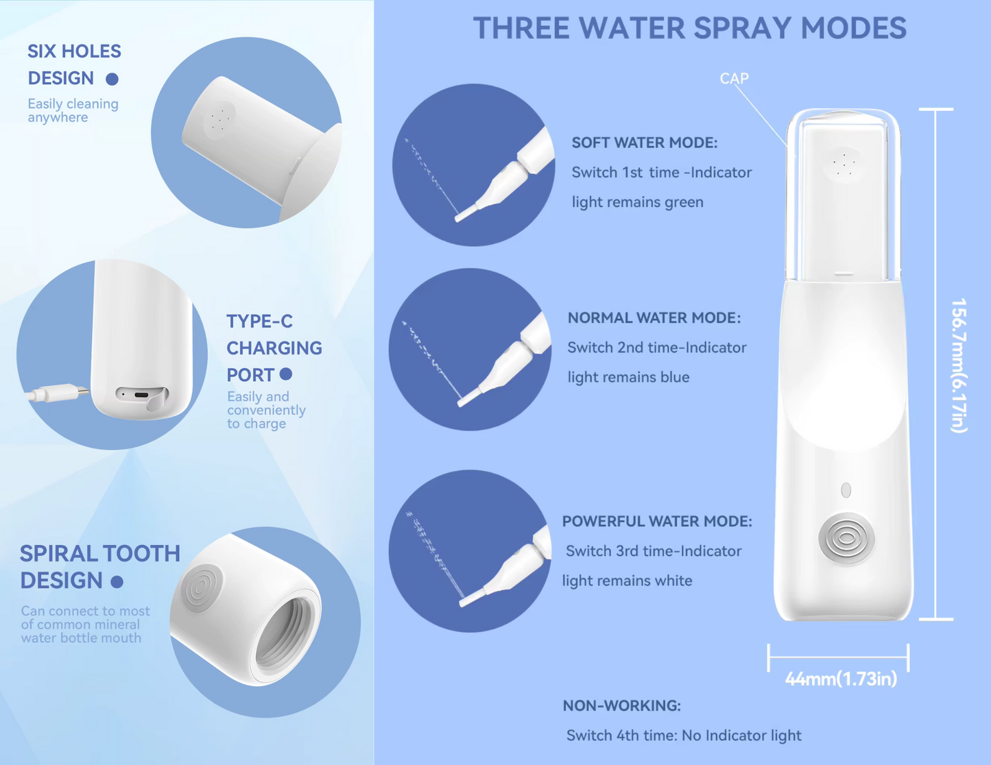 Close-up of the electric bidet’s soft, normal, and power spray modes.