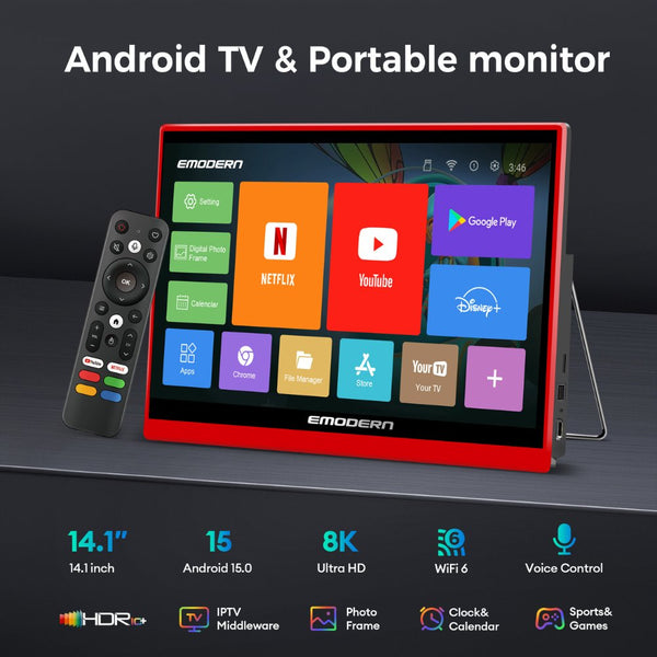 Emodern 14.1 inch Android TV portable monitor with touch screen Android 15 Qatar