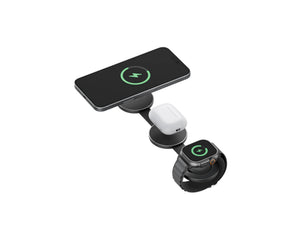Energea AluMag Trio 3 in 1 foldable Qi2 aluminium wireless charger for iPhone AirPods and Apple Watch