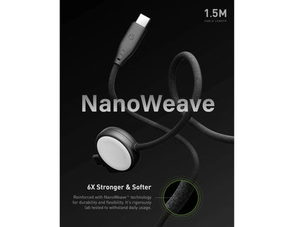 Energea Flow Duo Watch 1.5M USB-C to USB-C fast charging cable with Apple Watch charger