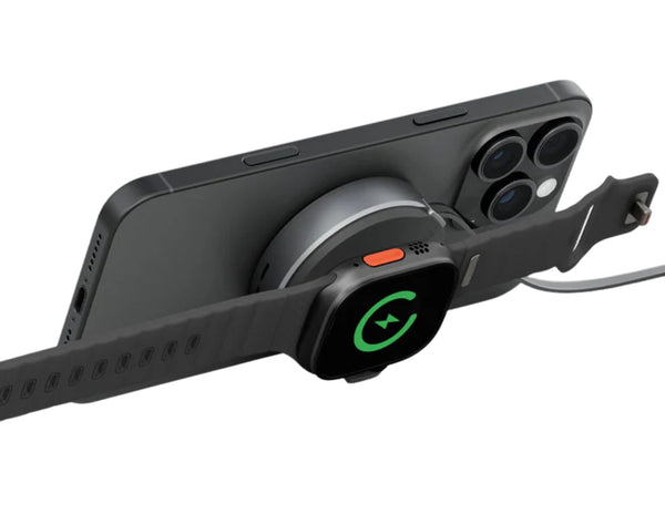Energea MagDuo Arc 2 in 1 wireless charger with built in retractable cable for phone and Apple Watch