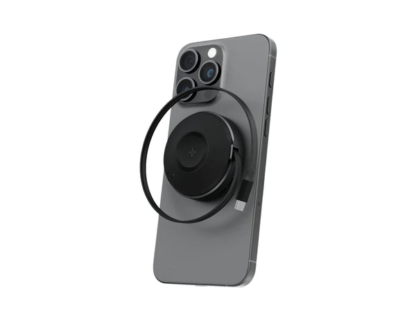 Energea MagDuo Arc 2 in 1 wireless charger with built in retractable cable for phone and Apple Watch