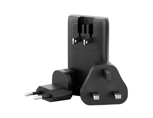 Energea Travelworld Edge 65W ultra slim GaN travel charger with interchangeable UK and EU plugs