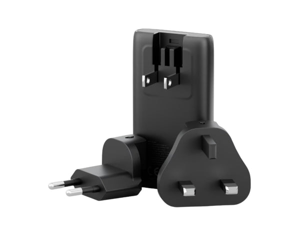 Energea Travelworld Edge 65W ultra slim GaN travel charger with interchangeable UK and EU plugs