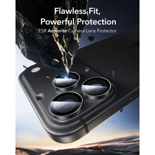 ESR Armorite 9H camera lens protector in Black for iPhone 18 Pro and Pro Max with raised-edge impact protection in Qatar
