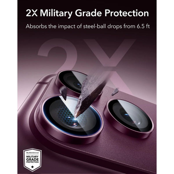 ESR Armorite 9H camera lens protector in Deep Burgundy for iPhone 18 Pro and Pro Max with raised-edge impact and scratch protection in Qatar