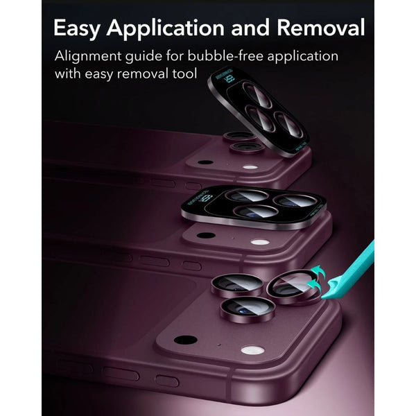 ESR Armorite 9H camera lens protector in Deep Burgundy for iPhone 18 Pro and Pro Max with raised-edge impact and scratch protection in Qatar