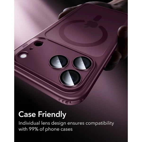 ESR Armorite 9H camera lens protector in Deep Burgundy for iPhone 18 Pro and Pro Max with raised-edge impact and scratch protection in Qatar