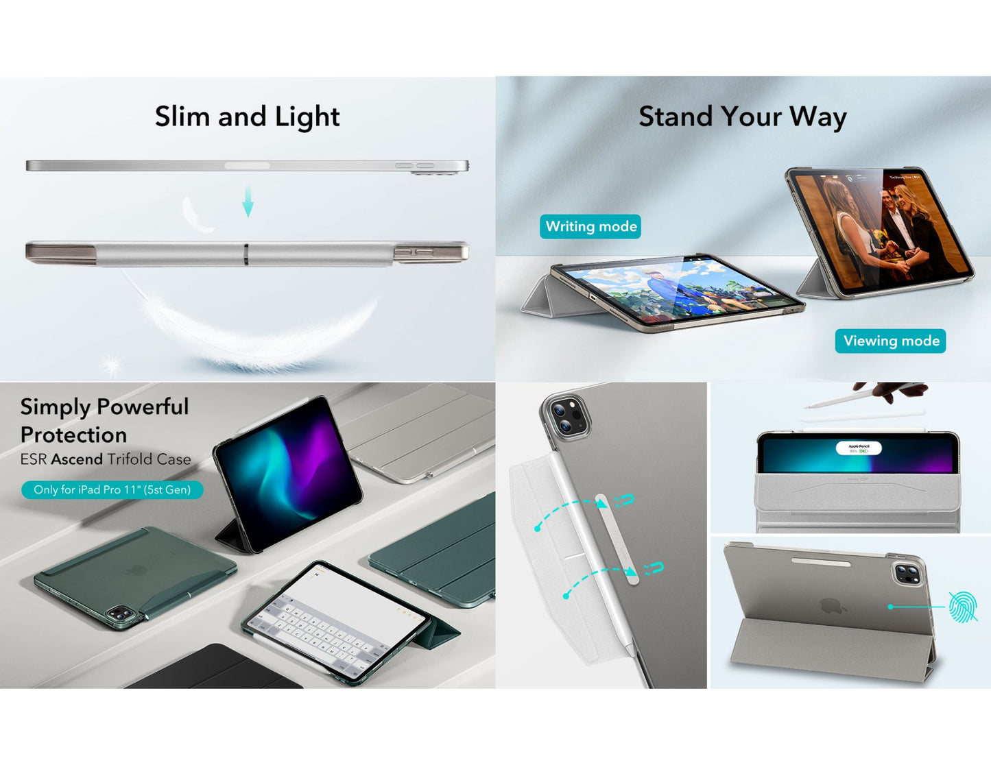 ESR Ascend Trifold Case with Pencil support for iPad Pro 11 2024/2025 at Thabthaba Store Qatar.