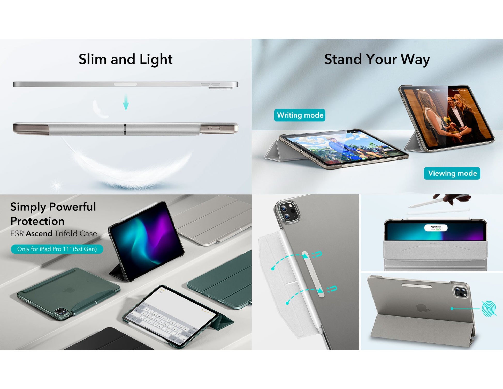 ESR Ascend Trifold Case with Pencil support for iPad Pro 11 2024/2025 at Thabthaba Store Qatar.