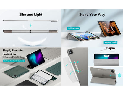 ESR Ascend Trifold Case with Pencil support for iPad Pro 11 2024/2025 at Thabthaba Store Qatar.