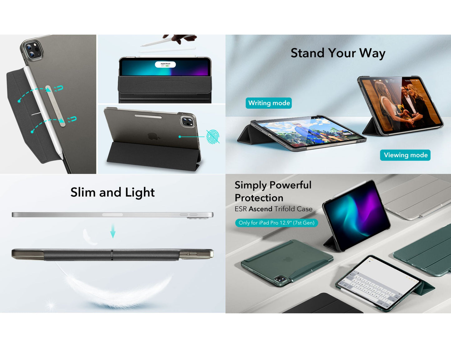 ESR Ascend Trifold Case with Pencil support for iPad Pro 13 2024 at Thabthaba Store Qatar.