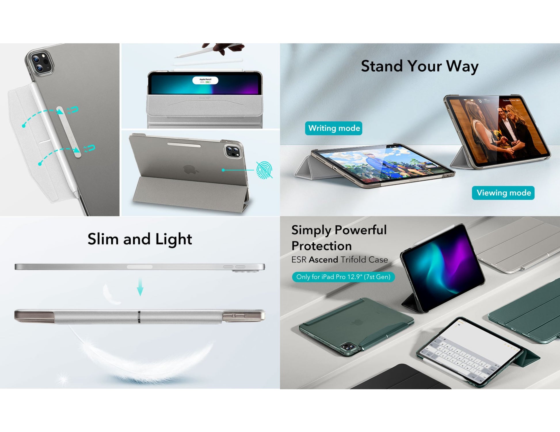 ESR Ascend Trifold Case with Pencil support for iPad Pro 13 2024 at Thabthaba Store Qatar.