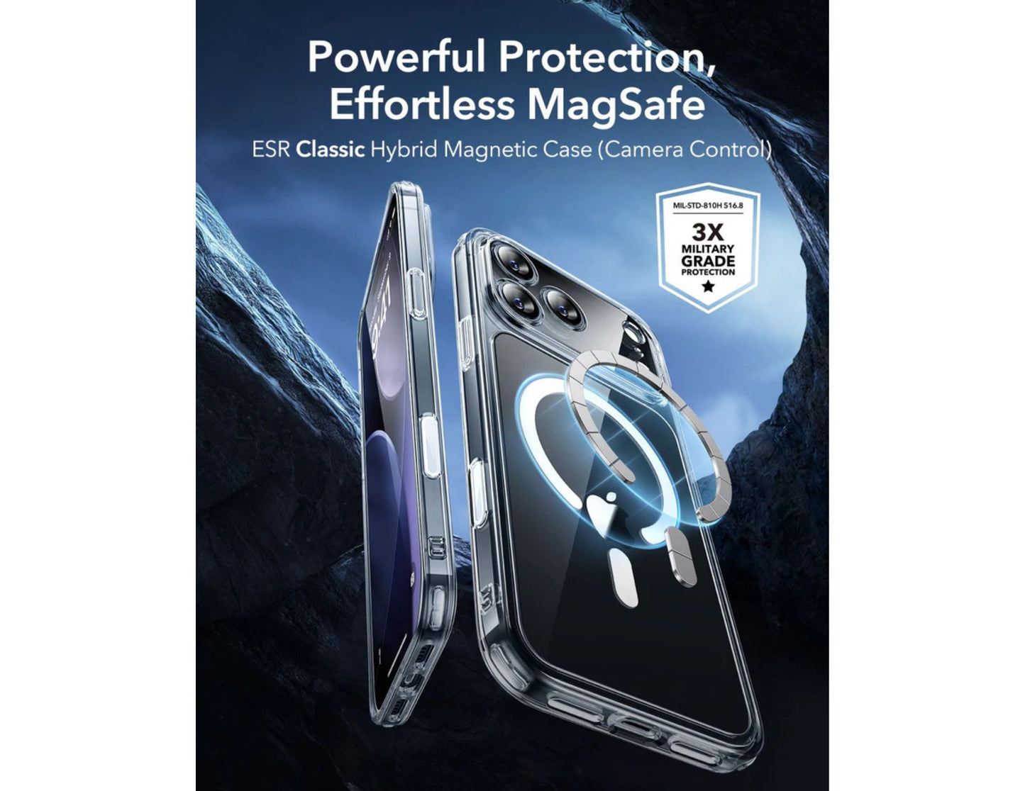 ESR Classic Hybrid Magnetic Case Camera Control clear for iPhone 17 Pro & Pro Max at Thabthaba Store Qatar.