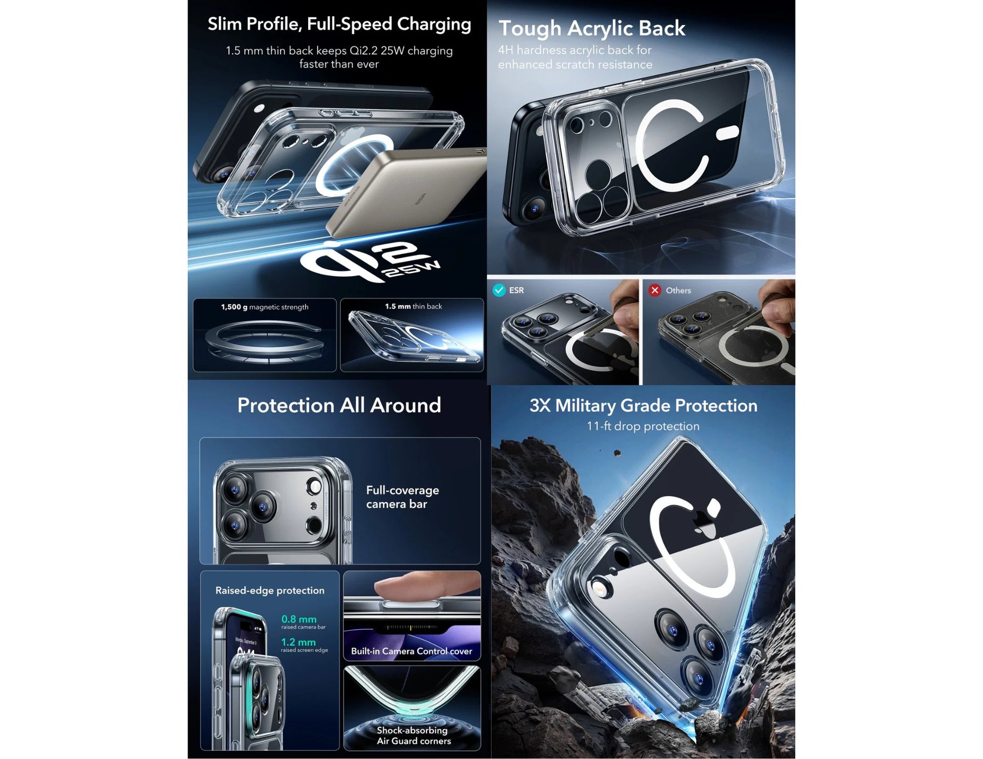 ESR Classic Hybrid Magnetic Case Camera Control clear for iPhone 17 Pro & Pro Max at Thabthaba Store Qatar.