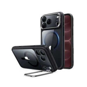 ESR Classic Hybrid Magnetic Case for iPhone 18 Pro in Clear Black with adjustable Flex Stand, Camera Control and Qi2 25W charging in Qatar