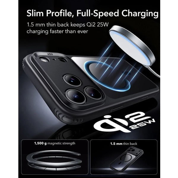 ESR Classic Hybrid Magnetic Case for iPhone 18 Pro in Clear Black with Camera Control cover, magnetic attachment and Qi2 25W charging in Qatar