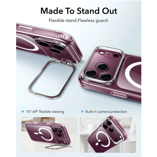 ESR Classic Hybrid Magnetic Case for iPhone 18 Pro in Clear with adjustable Flex Stand, Camera Control and Qi2 25W charging in Qatar