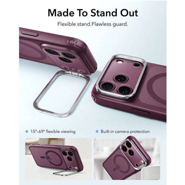 ESR Classic Hybrid Magnetic Case for iPhone 18 Pro in Frosted Deep Burgundy with Flex Stand, Camera Control and Qi2 25W charging in Qatar