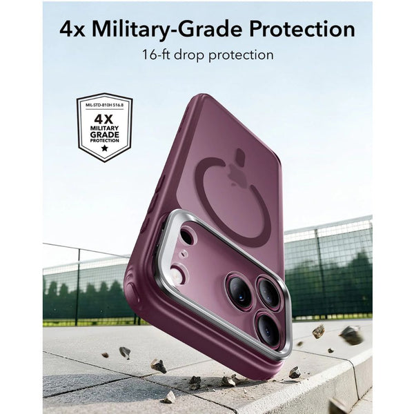 ESR Classic Hybrid Magnetic Case for iPhone 18 Pro in Frosted Deep Burgundy with Flex Stand, Camera Control and Qi2 25W charging in Qatar