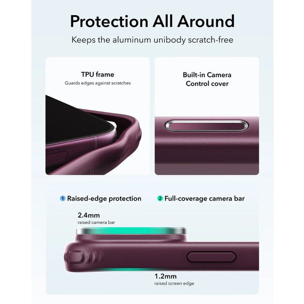 ESR Classic Hybrid Magnetic Case for iPhone 18 Pro in Frosted Deep Burgundy with Flex Stand, Camera Control and Qi2 25W charging in Qatar