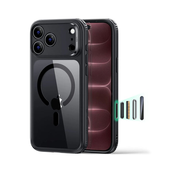 ESR Classic Hybrid Magnetic Case for iPhone 18 Pro Max in Clear Black with Camera Control cover, magnetic attachment and Qi2 25W charging in Qatar